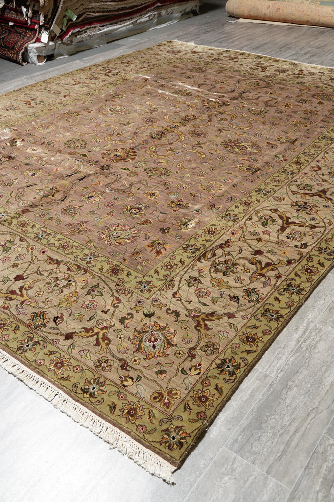 9 x 12 High Quality Wool and SIlk Jaipur Rug Brown Green Carpet #F-4246