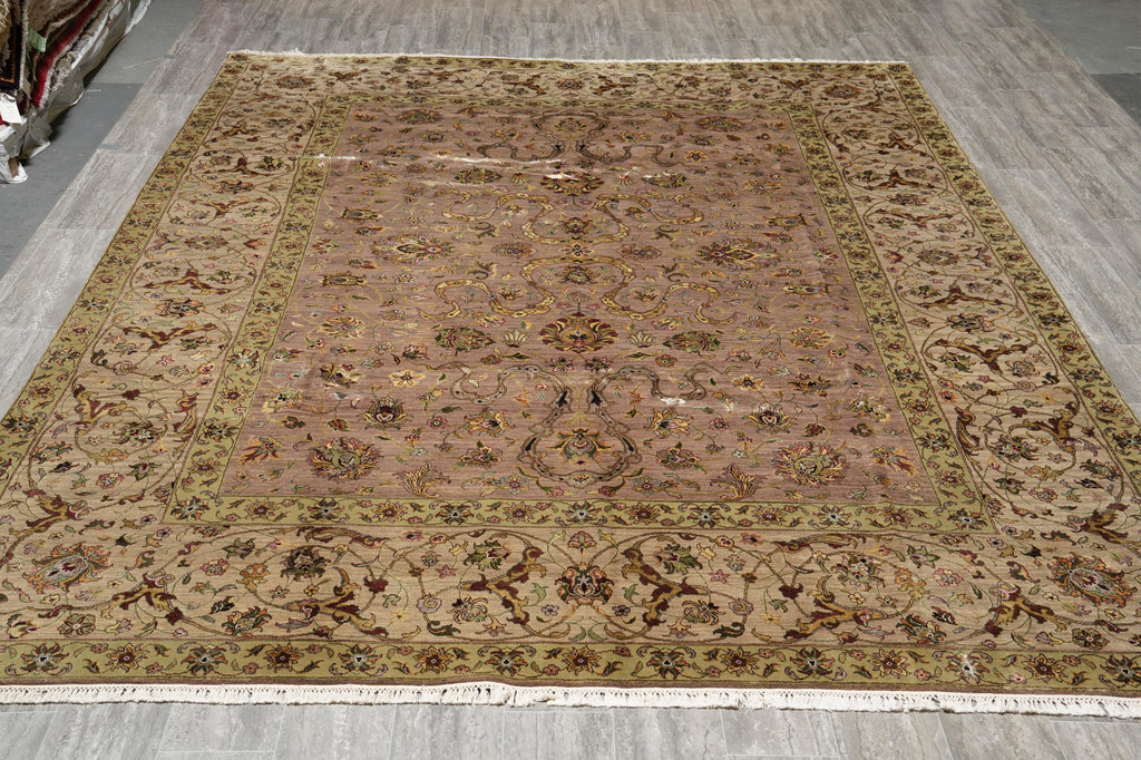 9 x 12 High Quality Wool and SIlk Jaipur Rug Brown Green Carpet #F-4246