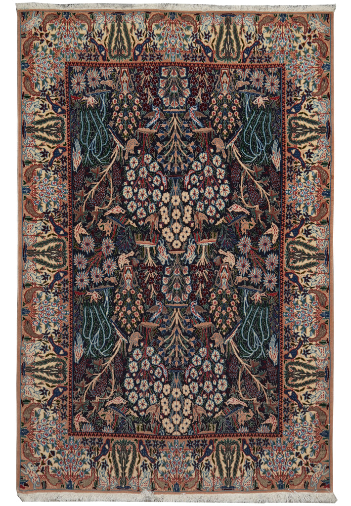 4.3 x 6.9 Authentic Persian Nain Rug Wool & Silk Exotic Paradize Pattern #PIX-8197