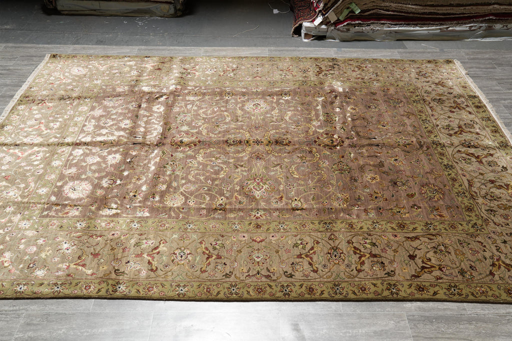 9 x 12 High Quality Wool and SIlk Jaipur Rug Brown Green Carpet #F-4246