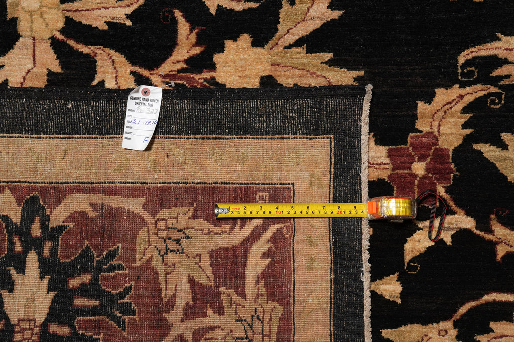 13 x 18 Chobi Peshawar transitional style rug Black Burgundy #PIX-328
