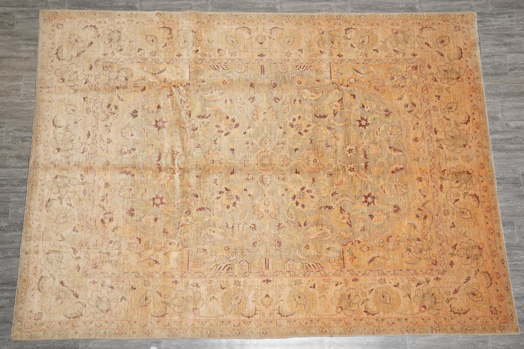 9 x 12 Neutral Warm Colors Natural Wool Chobi Peshawar Rug #F-4247