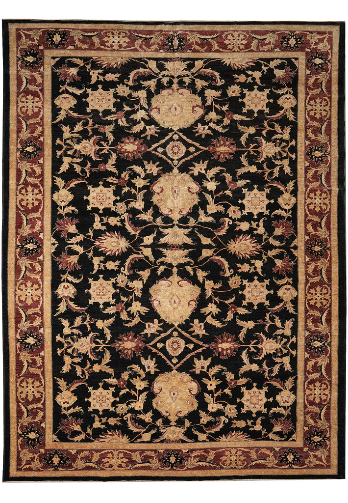 13.1 x 17.10 Chobi Peshawar transitional style rug Black Burgundy