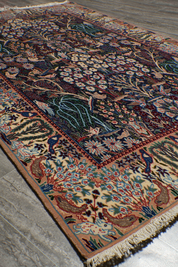 4.3 x 6.9 Authentic Persian Nain Rug Wool & Silk Exotic Paradize Pattern #PIX-8197