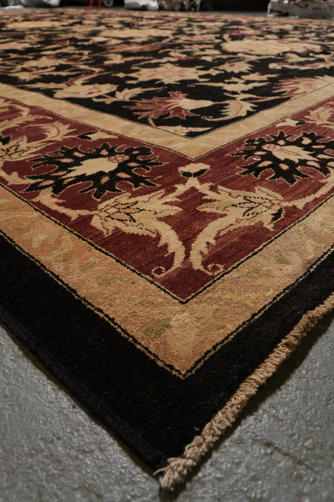 13 x 18 Chobi Peshawar transitional style rug Black Burgundy #PIX-328