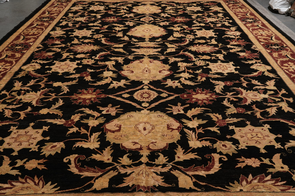 13 x 18 Chobi Peshawar transitional style rug Black Burgundy #PIX-328