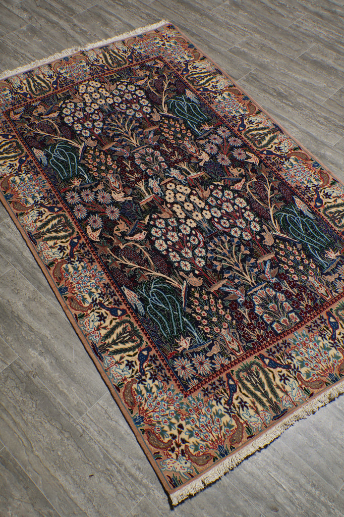 4.3 x 6.9 Authentic Persian Nain Rug Wool & Silk Exotic Paradize Pattern #PIX-8197