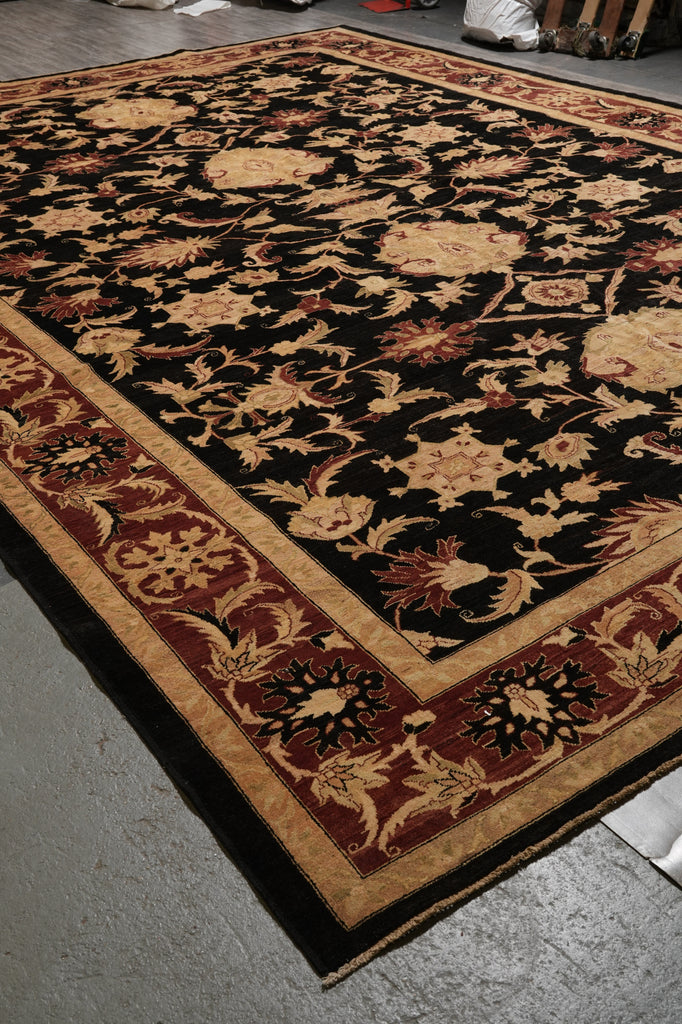 13 x 18 Chobi Peshawar transitional style rug Black Burgundy #PIX-328