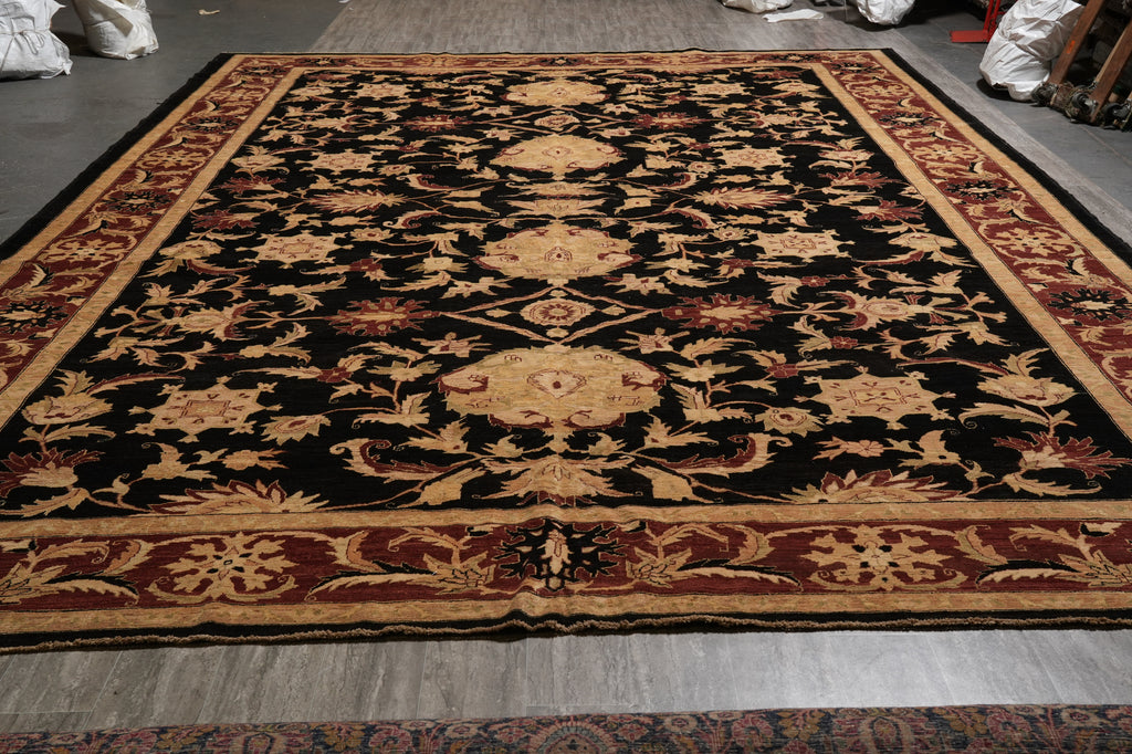 13 x 18 Chobi Peshawar transitional style rug Black Burgundy #PIX-328