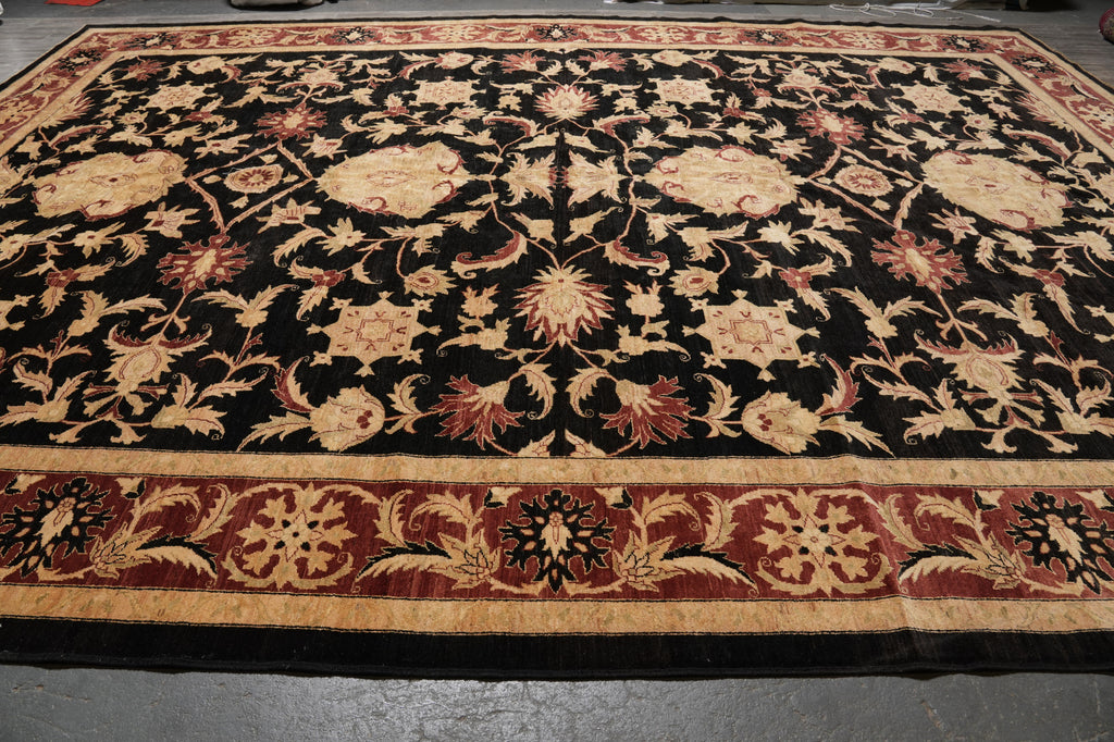 13.1 x 17.10 Chobi Peshawar transitional style rug Black Burgundy