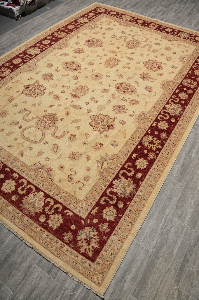 Decorative rug with floral pattern on a wooden floor