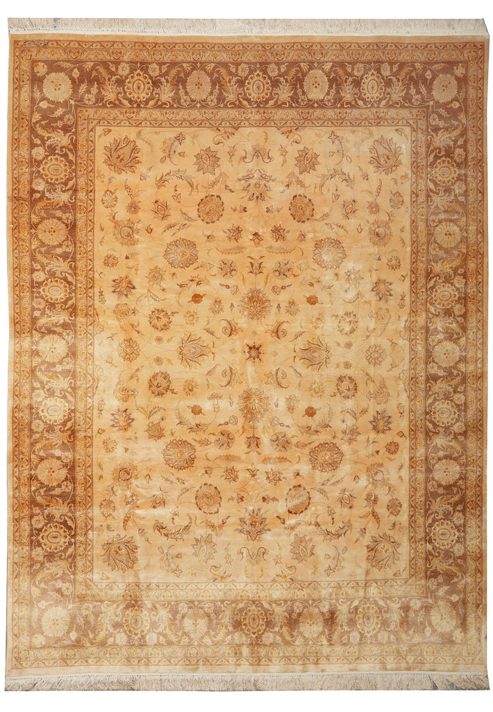 Decorative rug with intricate patterns on a plain background