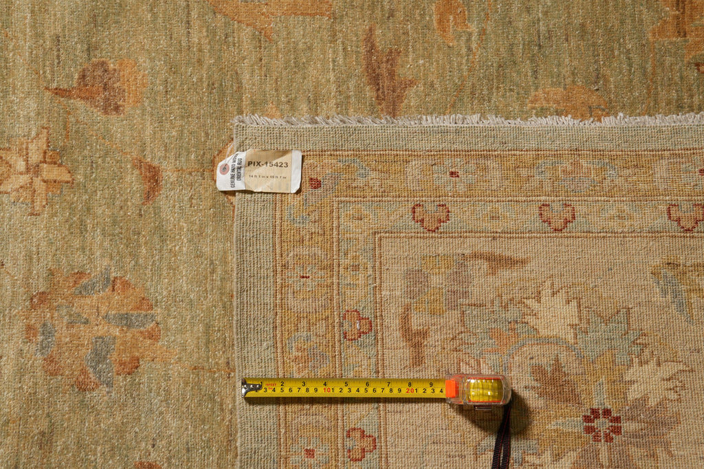 14 x 19.7 Light Green Natural Wool Chobi Peshawar Rug #PIX-15423