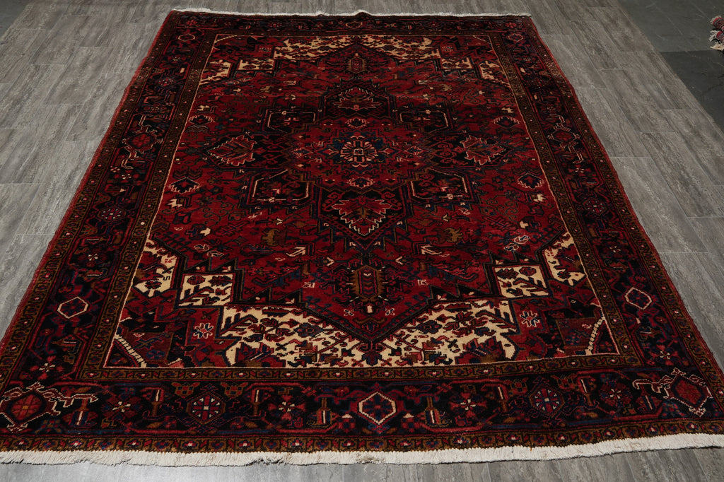 7.5 x 9.4 Salmon Red Persian Heriz Rug #B-82346