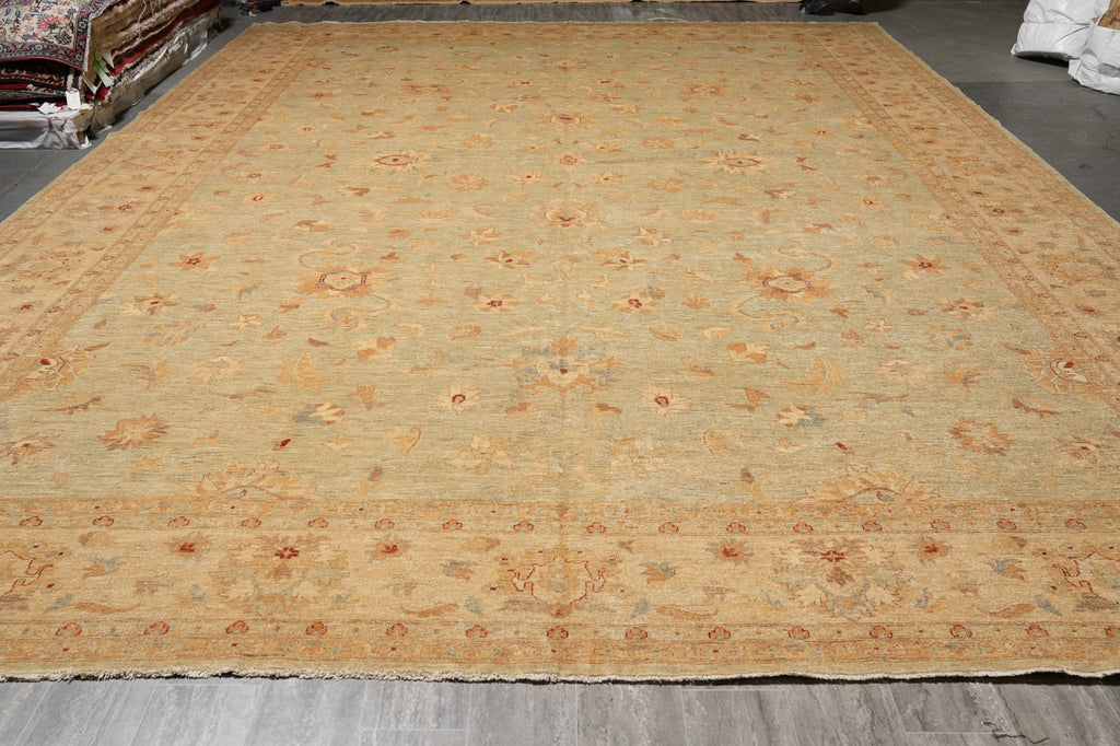 14 x 19.7 Light Green Natural Wool Chobi Peshawar Rug #PIX-15423