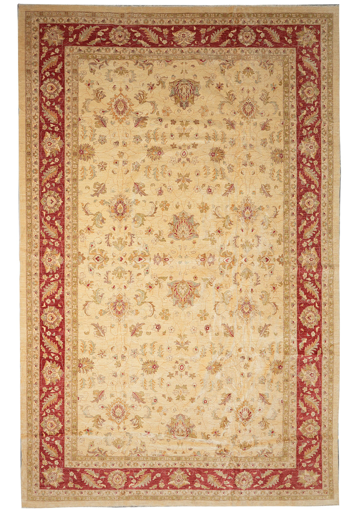 13 x 20.2 Natural Quality Wool Chobi Peshawar Rug Beige Coral
