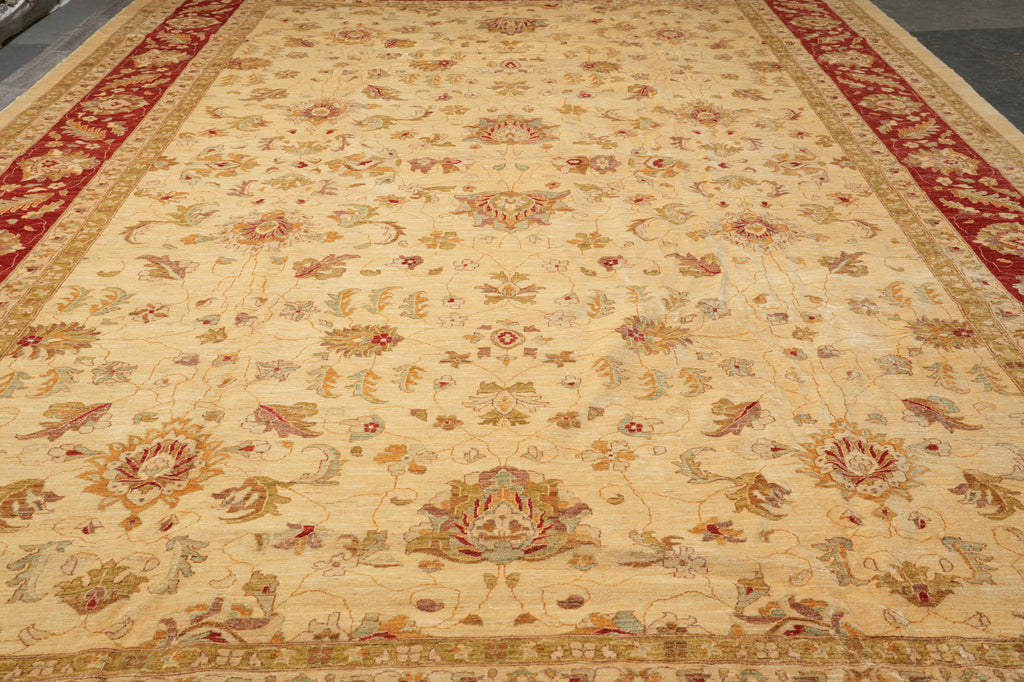13 x 20 Natural Quality Wool Chobi Peshawar Rug Beige Coral #F-4510