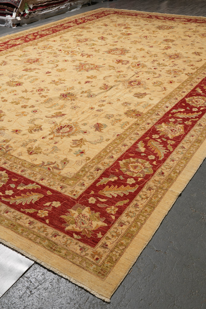 13 x 20 Natural Quality Wool Chobi Peshawar Rug Beige Coral #F-4510