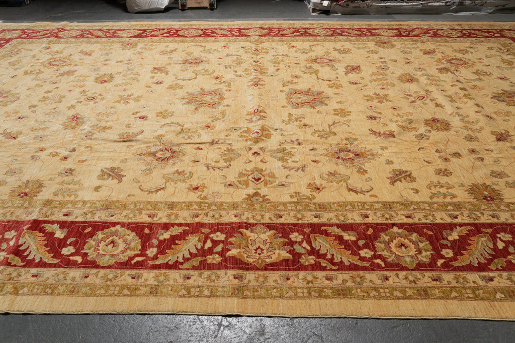13 x 20 Natural Quality Wool Chobi Peshawar Rug Beige Coral #F-4510