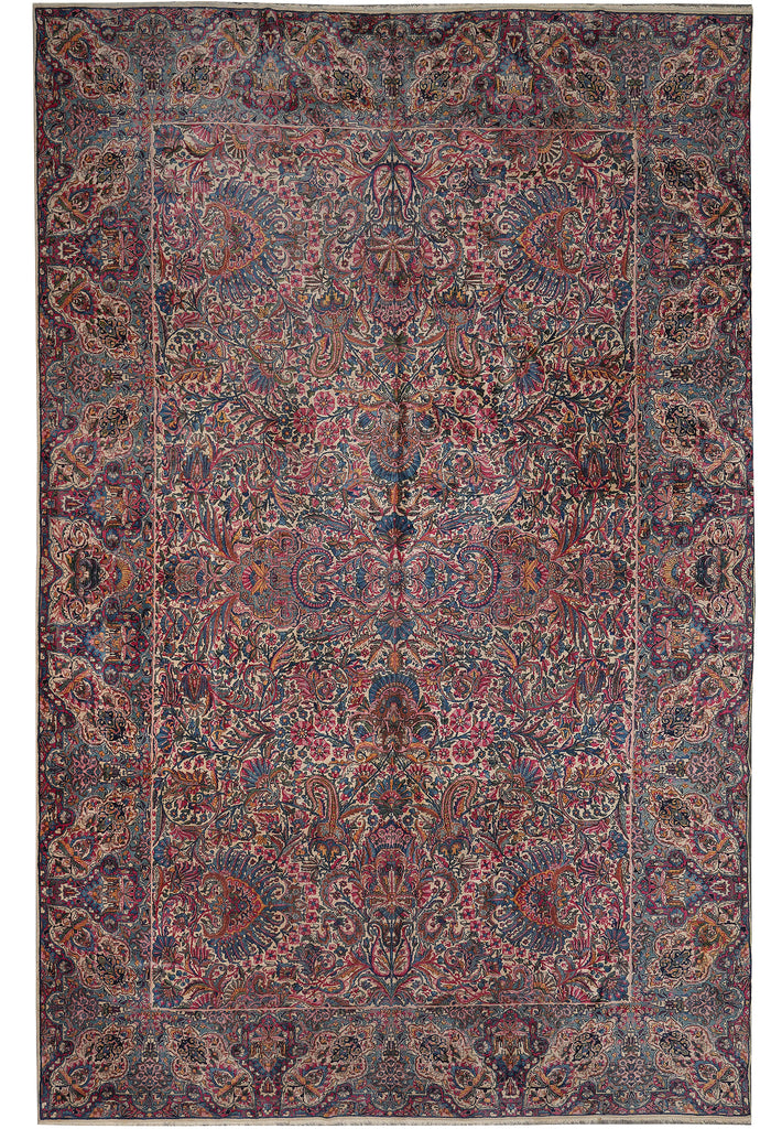 11 x 17.4 Antique Persian Lavar Kerman Rug Iran 1940's