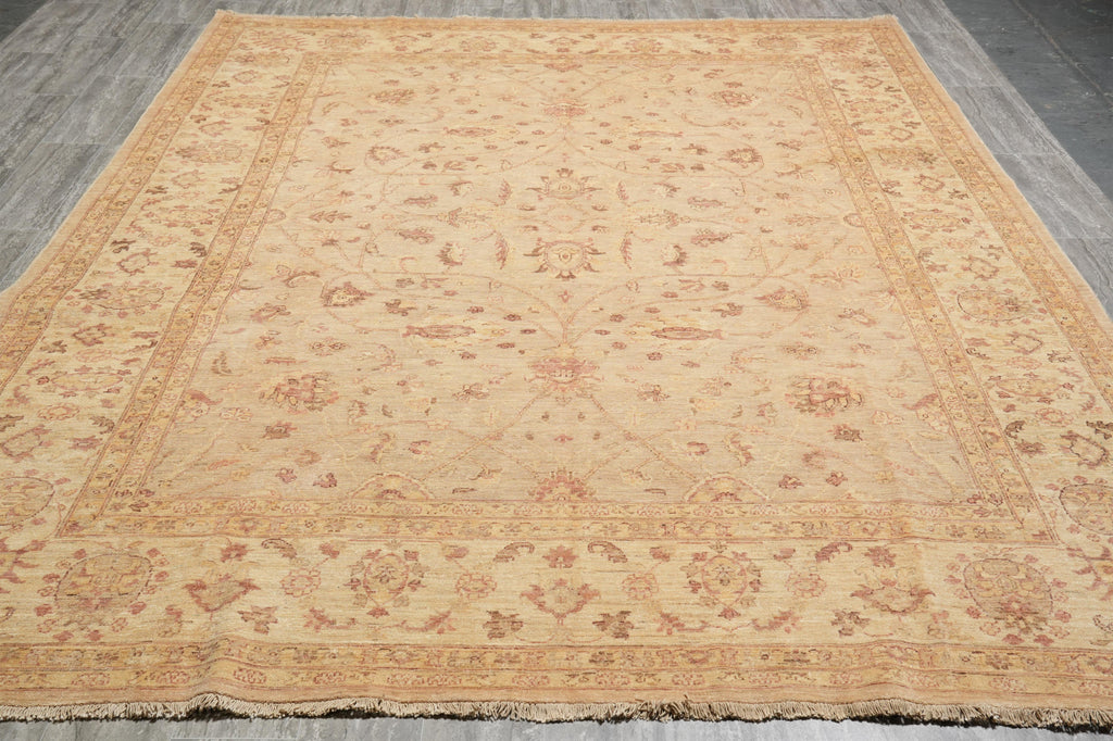 9 x 12 Quality Chobi Peshawar Rug Neutral Light Green Gold #F-4250