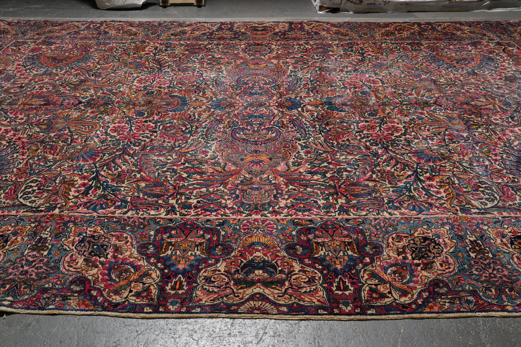 11 x 17.4 Antique Persian Lavar Kerman Rug Iran 1940's