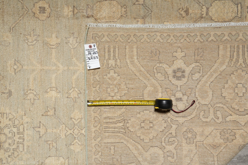 8.4 x 11.8 Chobi Peshawar Rug Light Green Pale Pastels Washed Out Colors #PK-287