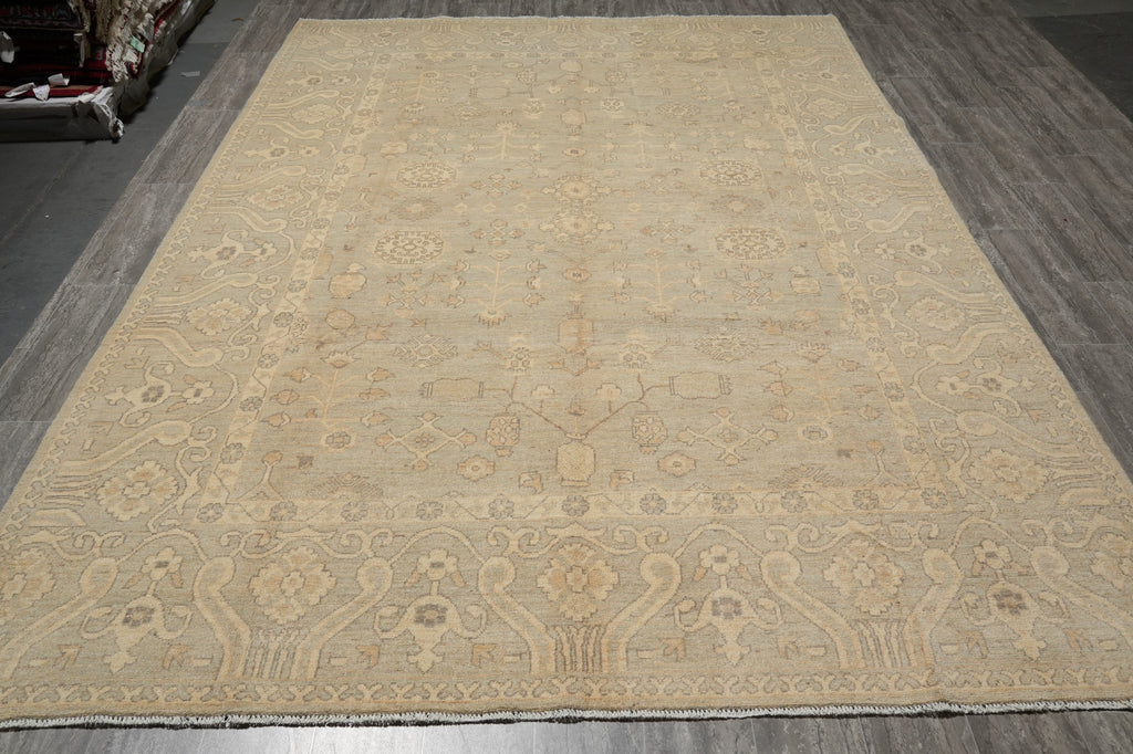 8.4 x 11.8 Chobi Peshawar Rug Light Green Pale Pastels Washed Out Colors #PK-287