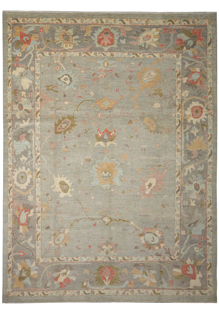 10 x 13.6 Beautiful Quality Natural Wool Oushak Rug Neutrals Light Green #PK-282