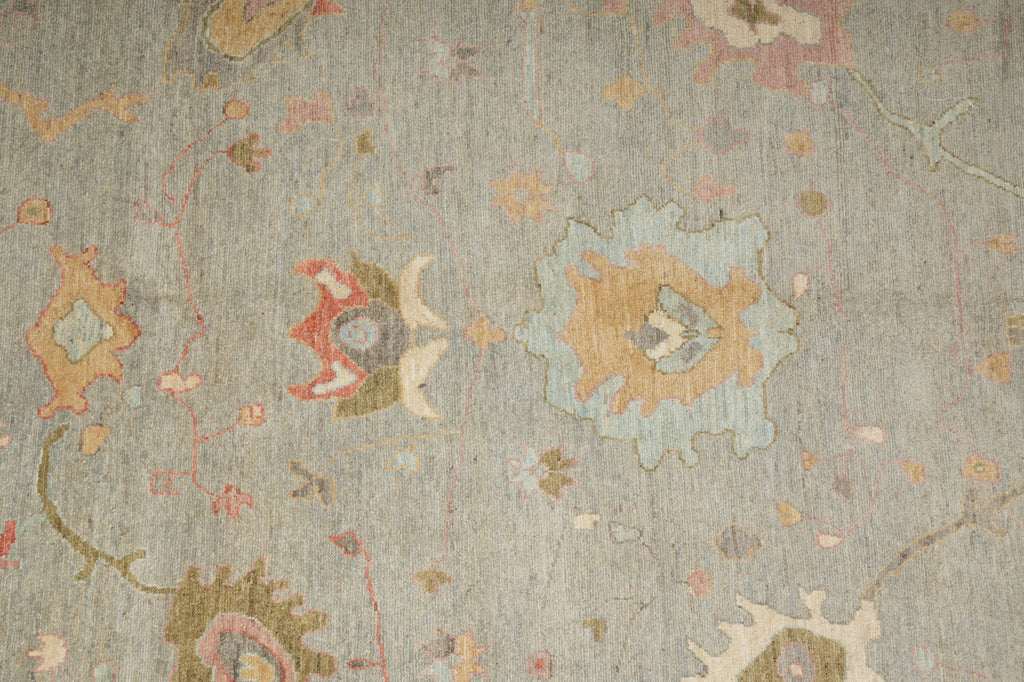 10 x 13.6 Beautiful Quality Natural Wool Oushak Rug Neutrals Light Green #PK-282
