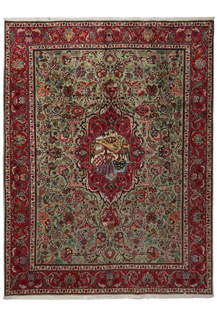 9' x 12'7" Persian Tabriz Handmade Wool Animals Rug #B-80816