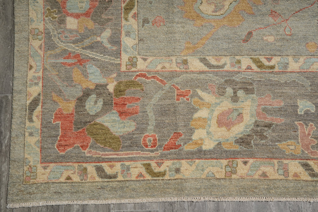 10 x 13.6 Beautiful Quality Natural Wool Oushak Rug Neutrals Light Green #PK-282