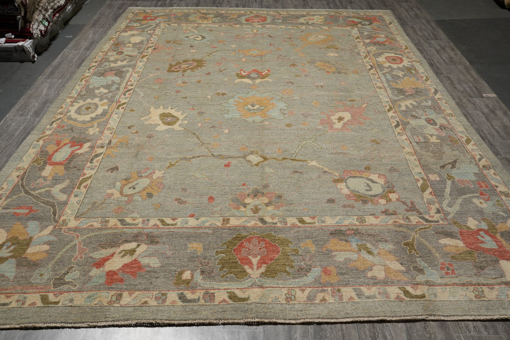 10 x 13.6 Beautiful Quality Natural Wool Oushak Rug Neutrals Light Green #PK-282