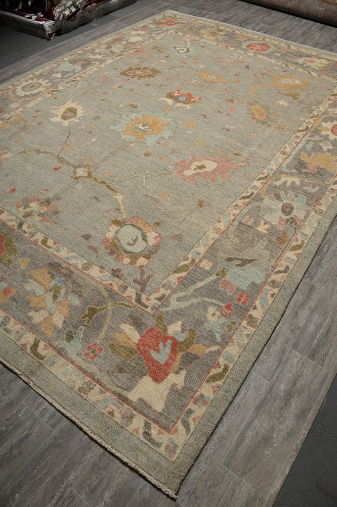 10 x 13.6 Beautiful Quality Natural Wool Oushak Rug Neutrals Light Green #PK-282