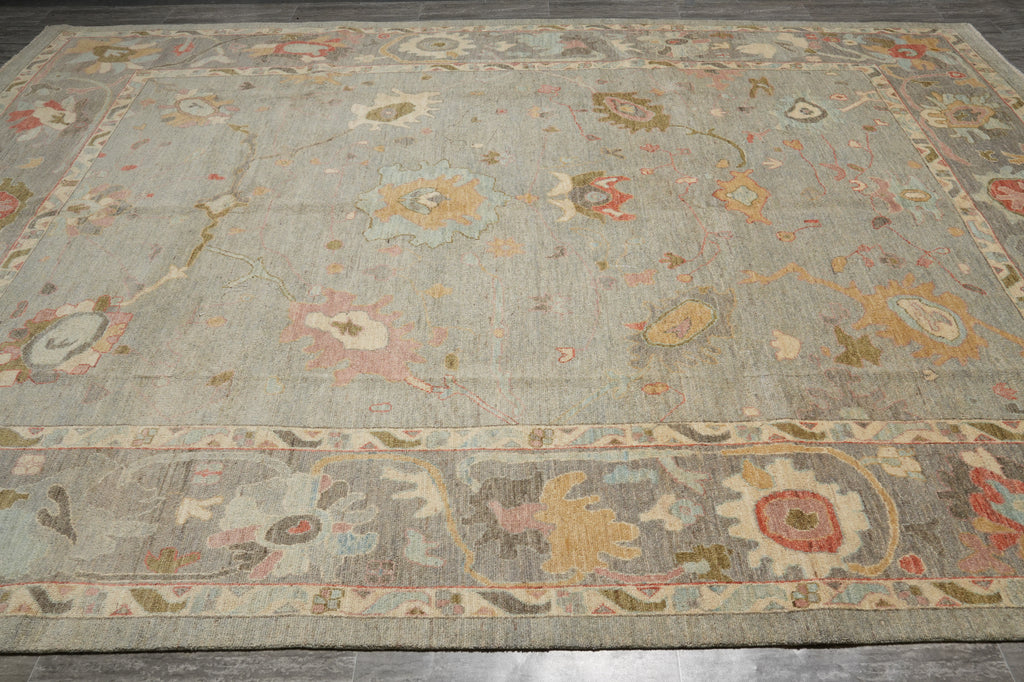 10 x 13.6 Beautiful Quality Natural Wool Oushak Rug Neutrals Light Green #PK-282