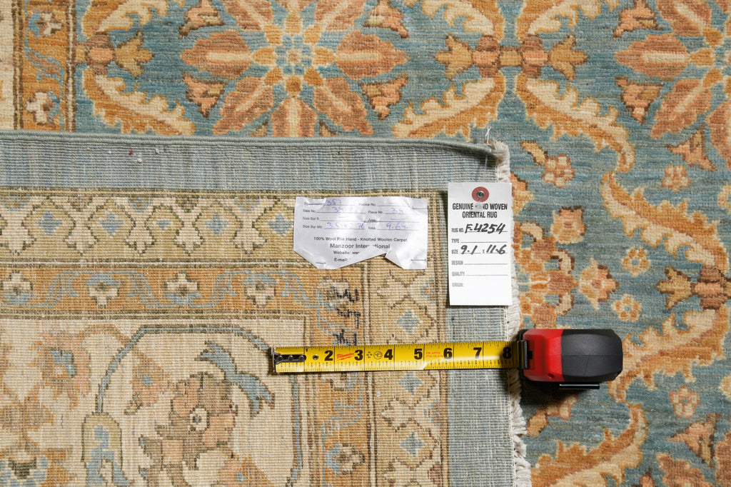 9.1 x 11.6 Aqua Blue Zigler Chobi Handmade Peshawar Carpet #F-4254