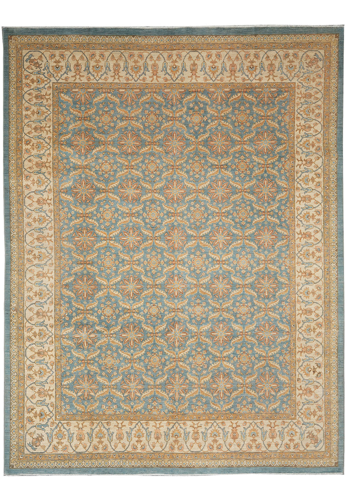 9.1 x 11.6 Aqua Blue Zigler Chobi Handmade Peshawar Carpet #F-4254