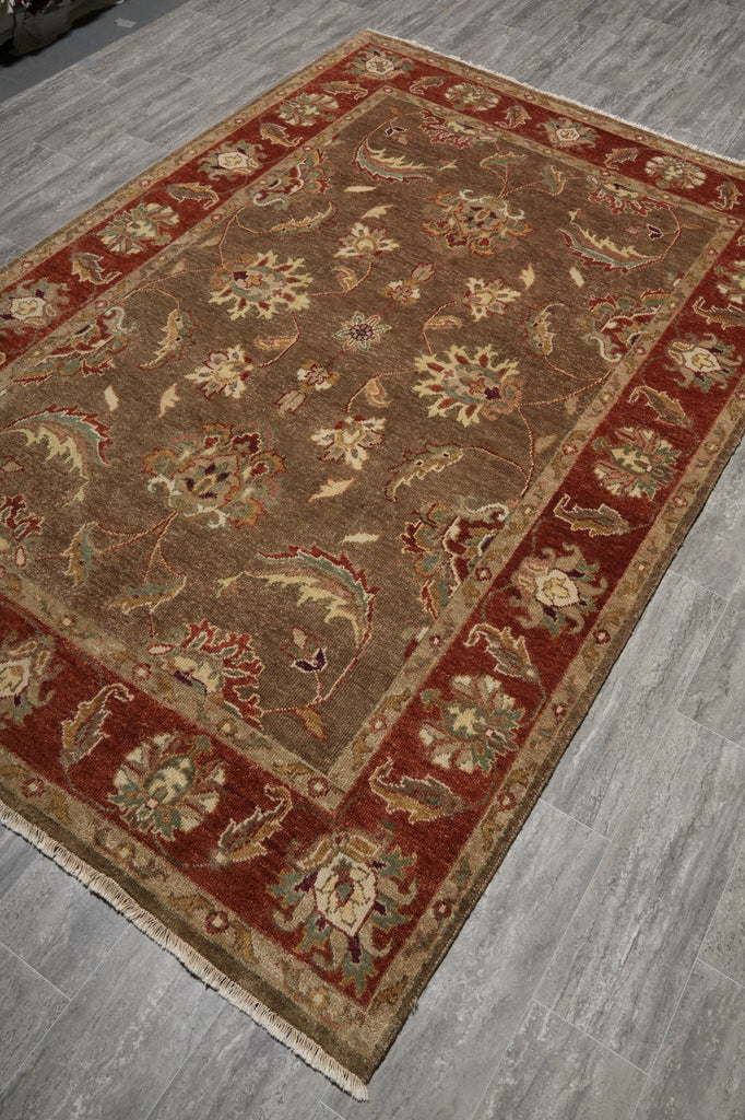 6 x 9  New Hand-Knotted India Wool Rug Brown Rust #B-73646