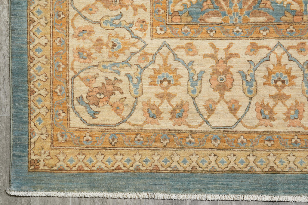9.1 x 11.6 Aqua Blue Zigler Chobi Handmade Peshawar Carpet #F-4254