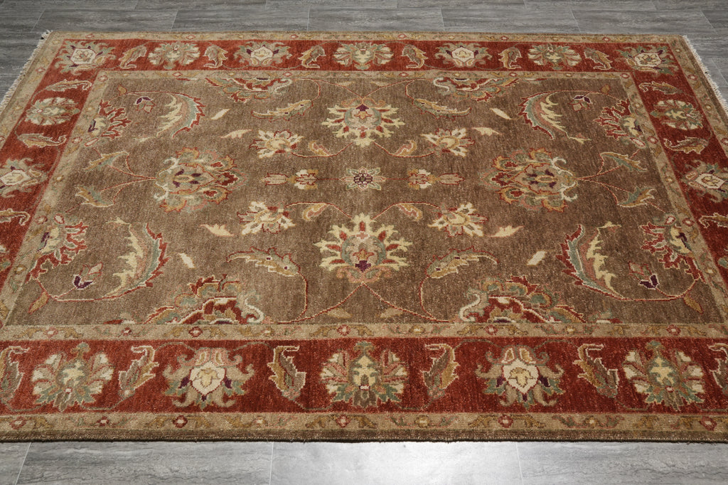 6 x 9  New Hand-Knotted India Wool Rug Brown Rust #B-73646