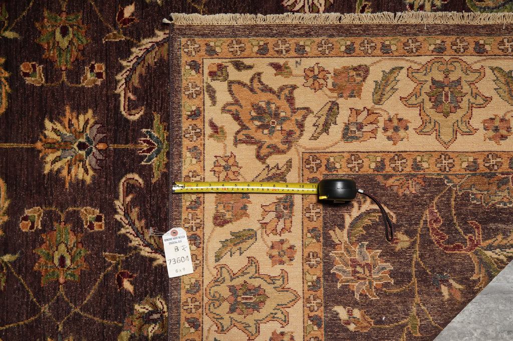 6 x 9 Zigler Chobi Peshawar Hand-Knotted Rug Brown Ivory Green #B-73604