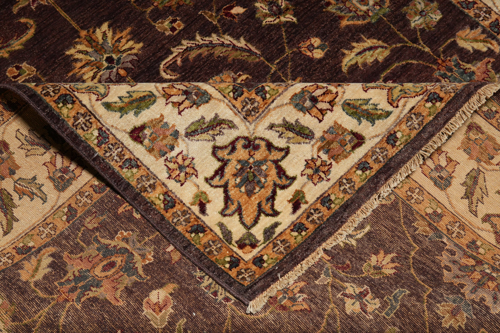 6 x 9 Zigler Chobi Peshawar Hand-Knotted Rug Brown Ivory Green #B-73604
