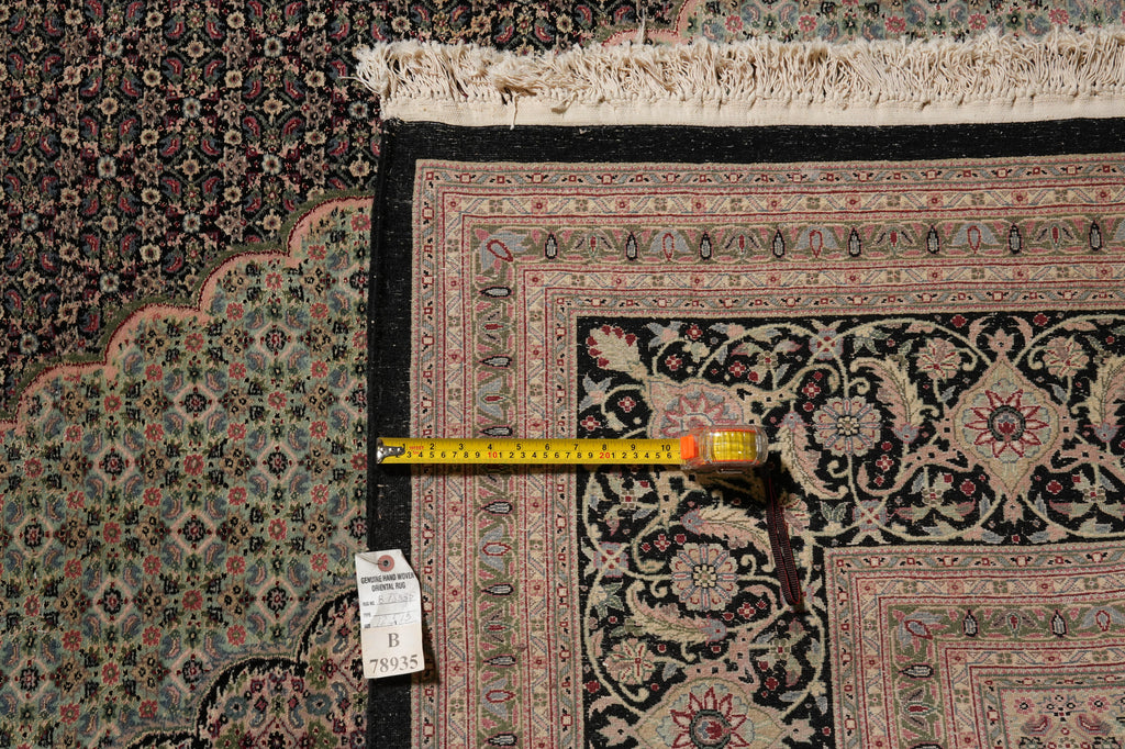 12.5 x 19 Hand-Knotted Quality Wool and Silk Tabriz Mahi Rug Black #B-78935