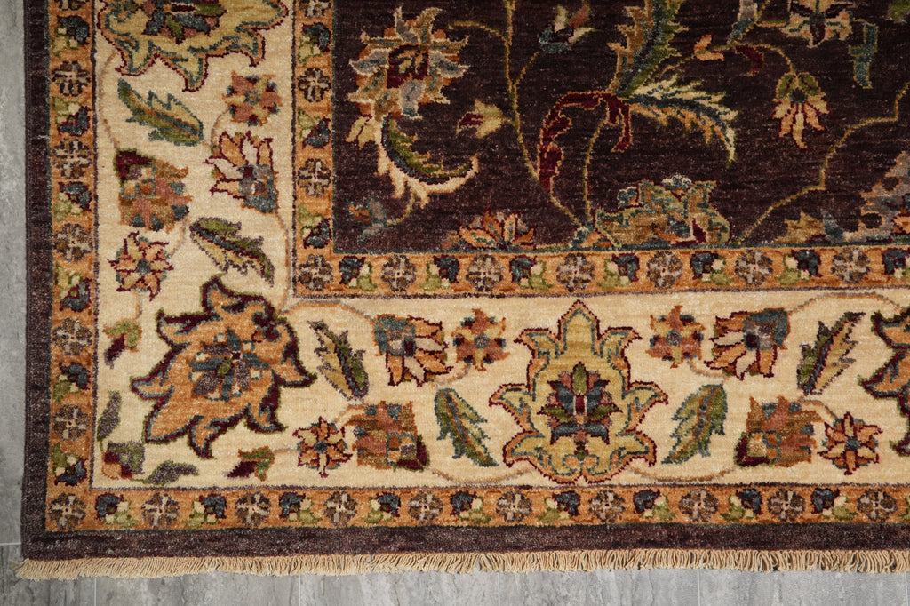 6 x 9 Zigler Chobi Peshawar Hand-Knotted Rug Brown Ivory Green #B-73604