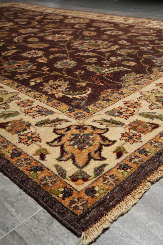 6 x 9 Zigler Chobi Peshawar Hand-Knotted Rug Brown Ivory Green #B-73604