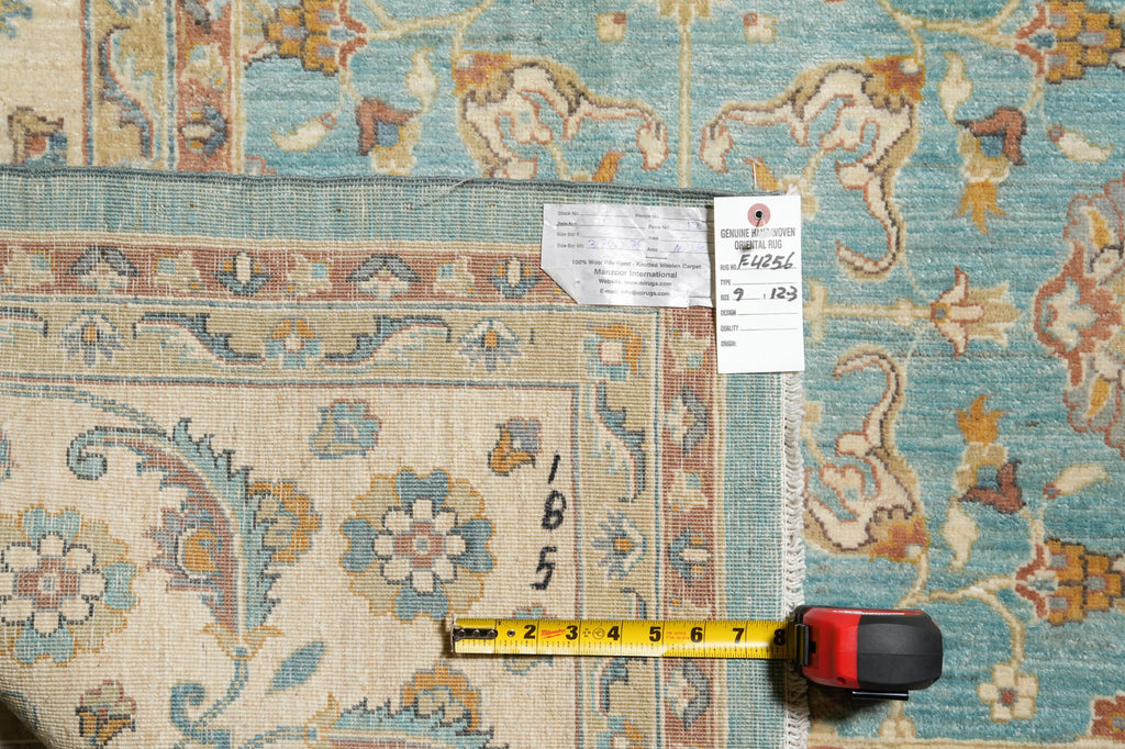 9 x 12.3 Chobi Handmade Peshawar Carpet Aqua Teal Blue #F-4256