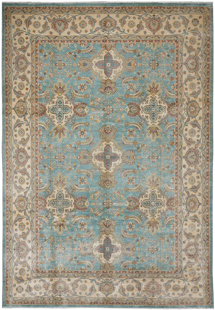 9 x 12.3 Chobi Handmade Peshawar Carpet Aqua Teal Blue #F-4256