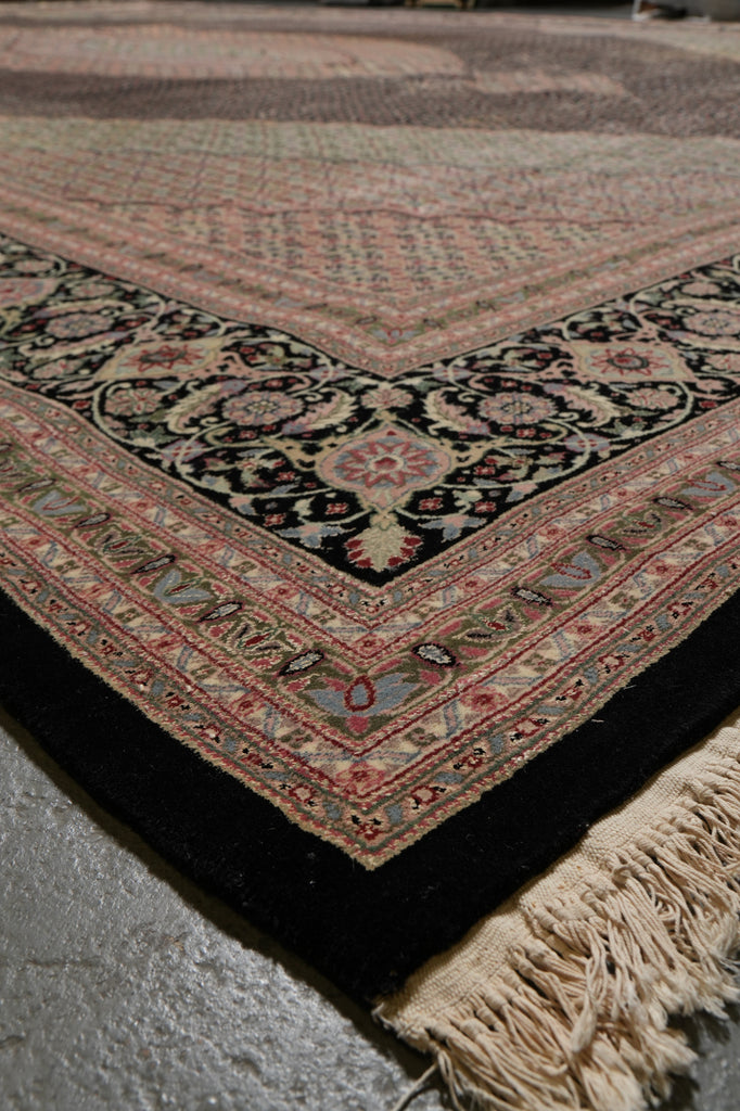 12.5 x 19 Hand-Knotted Quality Wool and Silk Tabriz Mahi Rug Black #B-78935