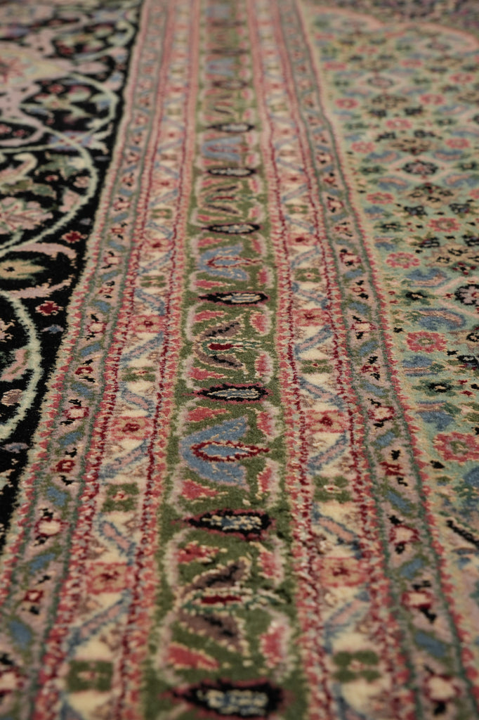 12.5 x 19 Hand-Knotted Quality Wool and Silk Tabriz Mahi Rug Black #B-78935