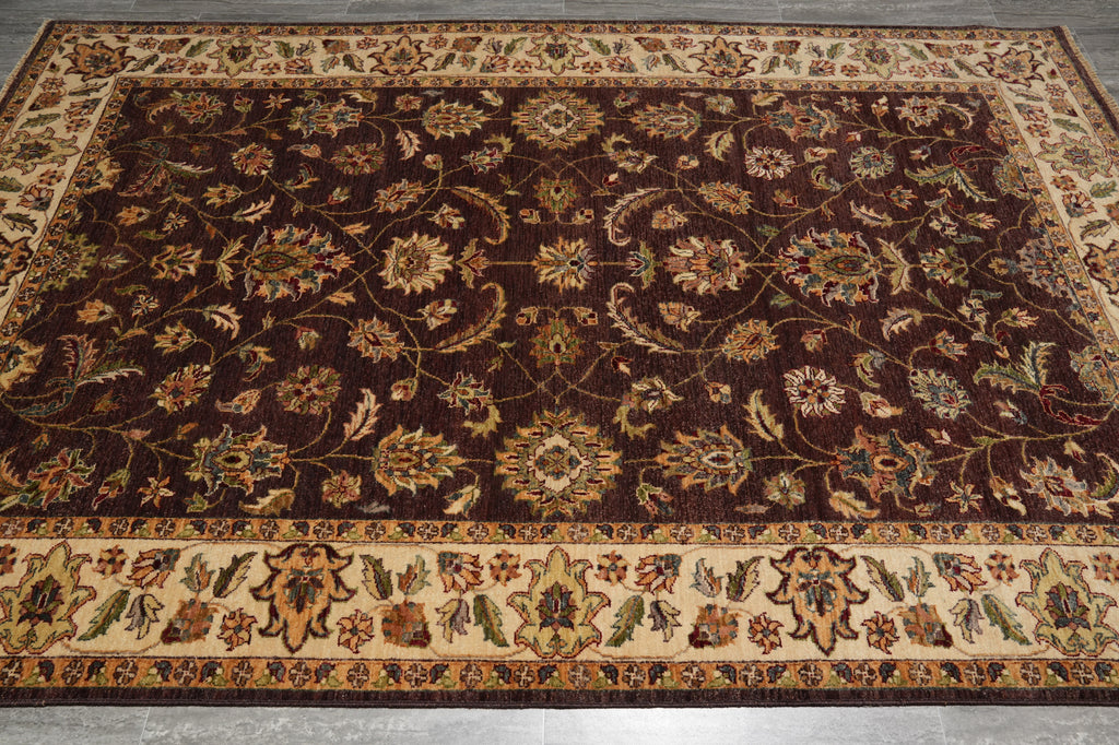 6 x 9 Zigler Chobi Peshawar Hand-Knotted Rug Brown Ivory Green #B-73604
